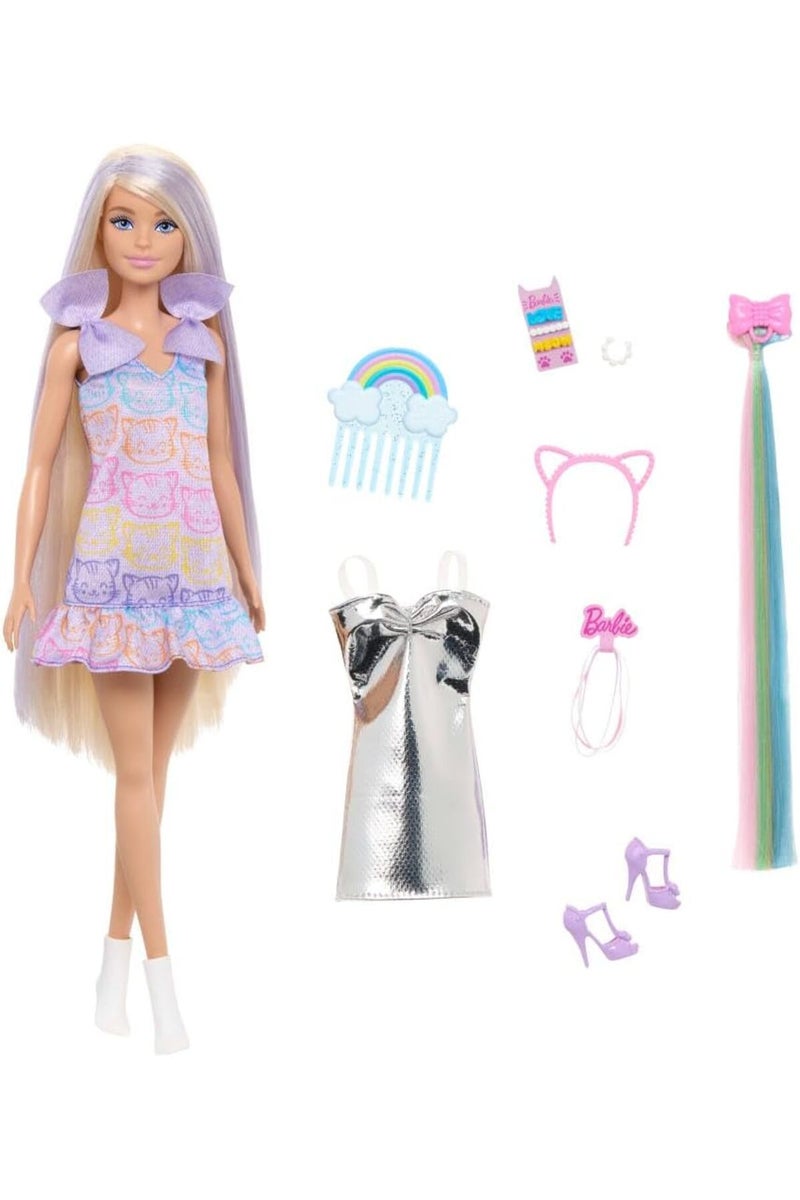 Barbie دمية ممتعة وأنيقة وإكسسوارات - شقراء، شعر طويل جداً، مظهرين - Image 1