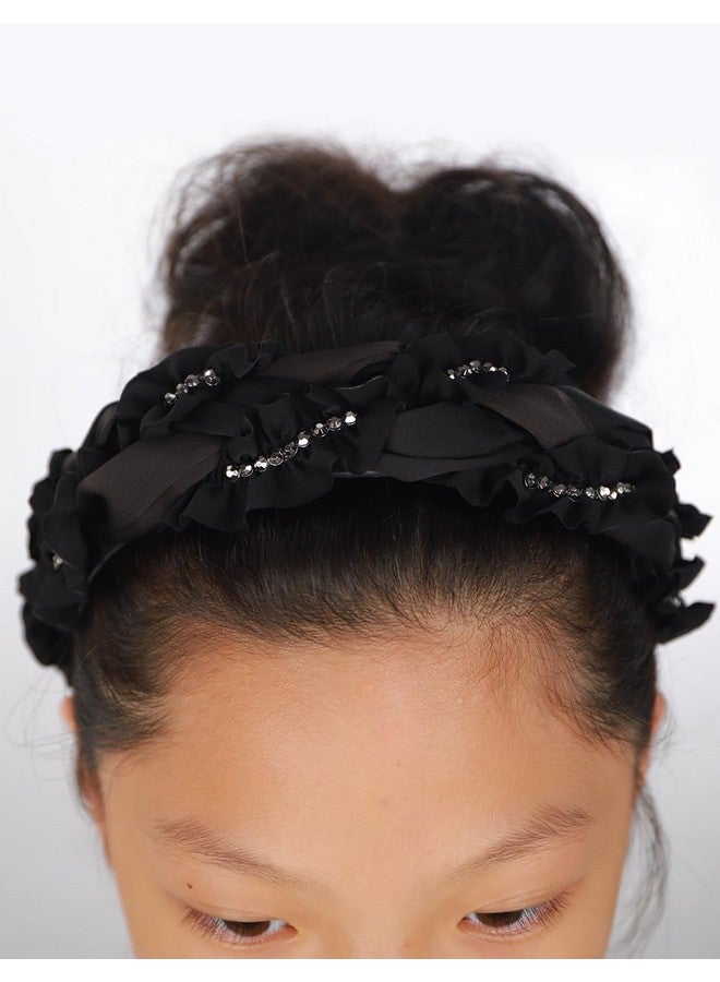 BERYUAN Halloween Black Lace Knotted Headband Rhinestone Beads Lace No Slip Hair Hoop Vintage Lace Velvet Hairpiece Lace Headband With Beads Halloween Hair Accessories For Women Girls (Black) - Image 1