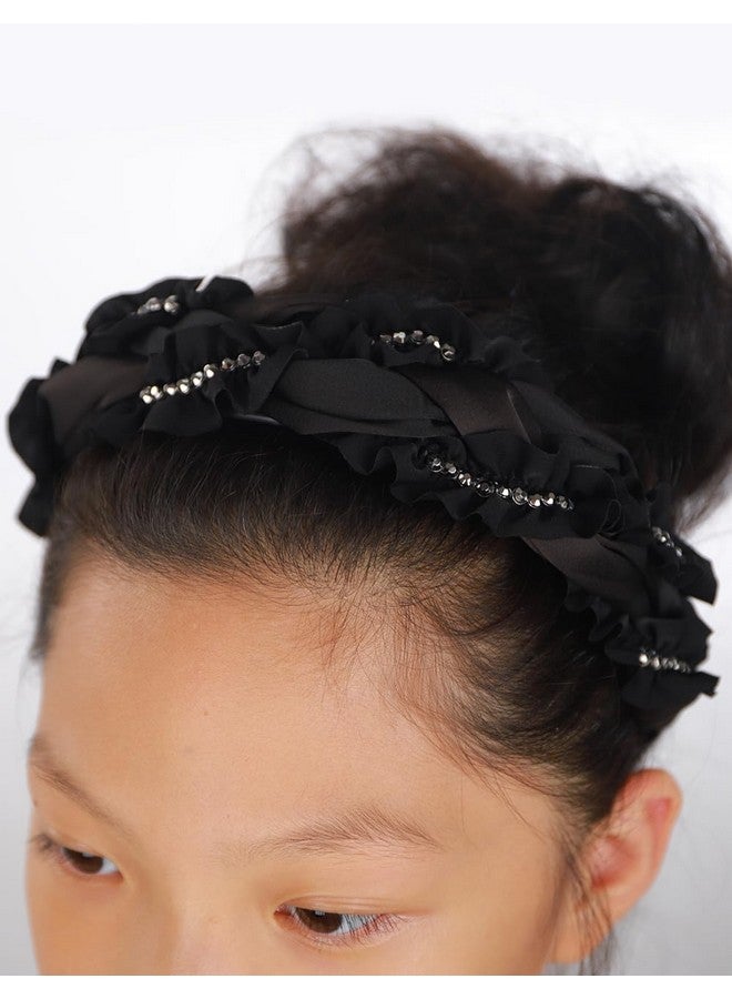 BERYUAN Halloween Black Lace Knotted Headband Rhinestone Beads Lace No Slip Hair Hoop Vintage Lace Velvet Hairpiece Lace Headband With Beads Halloween Hair Accessories For Women Girls (Black) - Image 2