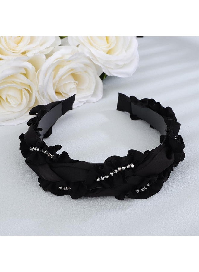 BERYUAN Halloween Black Lace Knotted Headband Rhinestone Beads Lace No Slip Hair Hoop Vintage Lace Velvet Hairpiece Lace Headband With Beads Halloween Hair Accessories For Women Girls (Black) - Image 3