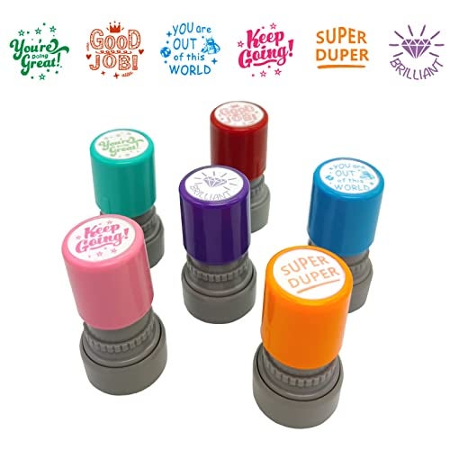 WAFJAMF Pack of 6 Sorted Teacher Stamp Teachers Self-Inking Rubber Stamps Teacher Review Photosensitive Stamps Behavior Stamps for Education Good Job-6pcs - Image 1