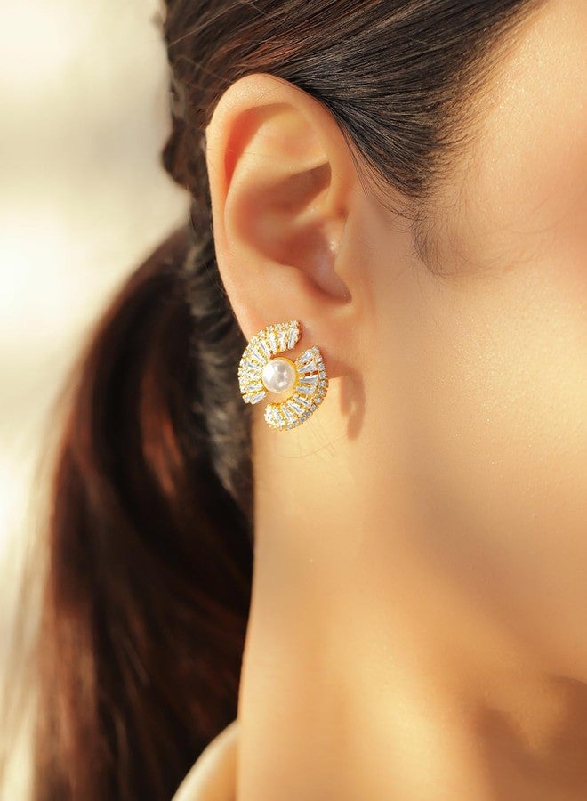 Rubans Voguish Stud Earrings Stylish Gold Plated Jewellery with Crystal AD & Pearl Gift for Women & Girls - Image 3