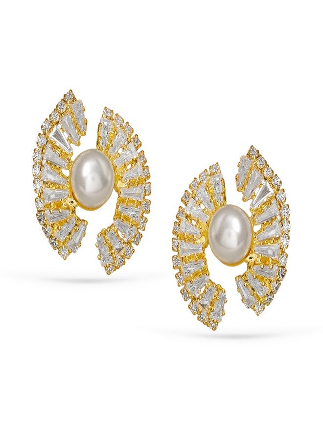 Rubans Voguish Stud Earrings Stylish Gold Plated Jewellery with Crystal AD & Pearl Gift for Women & Girls - Image 1