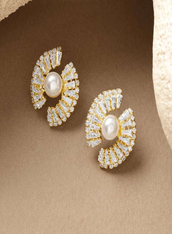 Rubans Voguish Stud Earrings Stylish Gold Plated Jewellery with Crystal AD & Pearl Gift for Women & Girls - Image 5