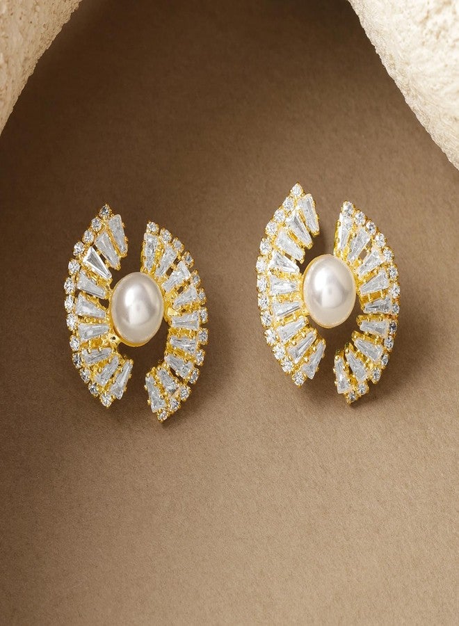 Rubans Voguish Stud Earrings Stylish Gold Plated Jewellery with Crystal AD & Pearl Gift for Women & Girls - Image 4