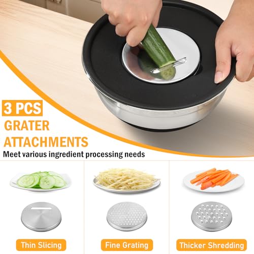 Unokit Mixing Bowls with Lids Set - 7 Pcs Stainless Steel Mixing Bowls with 3 Grater Attachments, Non-Slip Silicone Base Mixing Bowl Set for Kitchen - Image 4