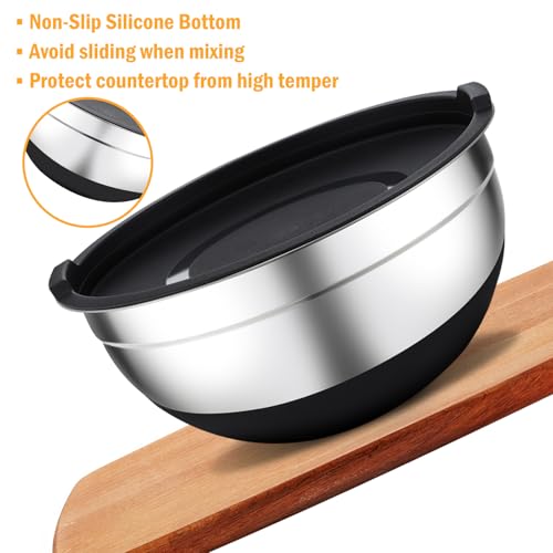 Unokit Mixing Bowls with Lids Set - 7 Pcs Stainless Steel Mixing Bowls with 3 Grater Attachments, Non-Slip Silicone Base Mixing Bowl Set for Kitchen - Image 5