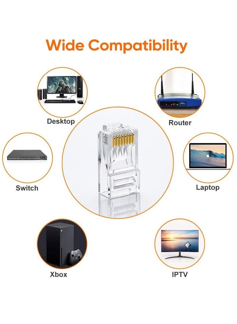 Ntech موصلات Ntech Royal Apex RJ45 8P8C Cat7 موصلات كرمب نهايات RJ45، موصلات كرمب إيثرنت المودولية لكابل إيثرنت الصلب والمعيار (عبوة من 50)  - Image 2