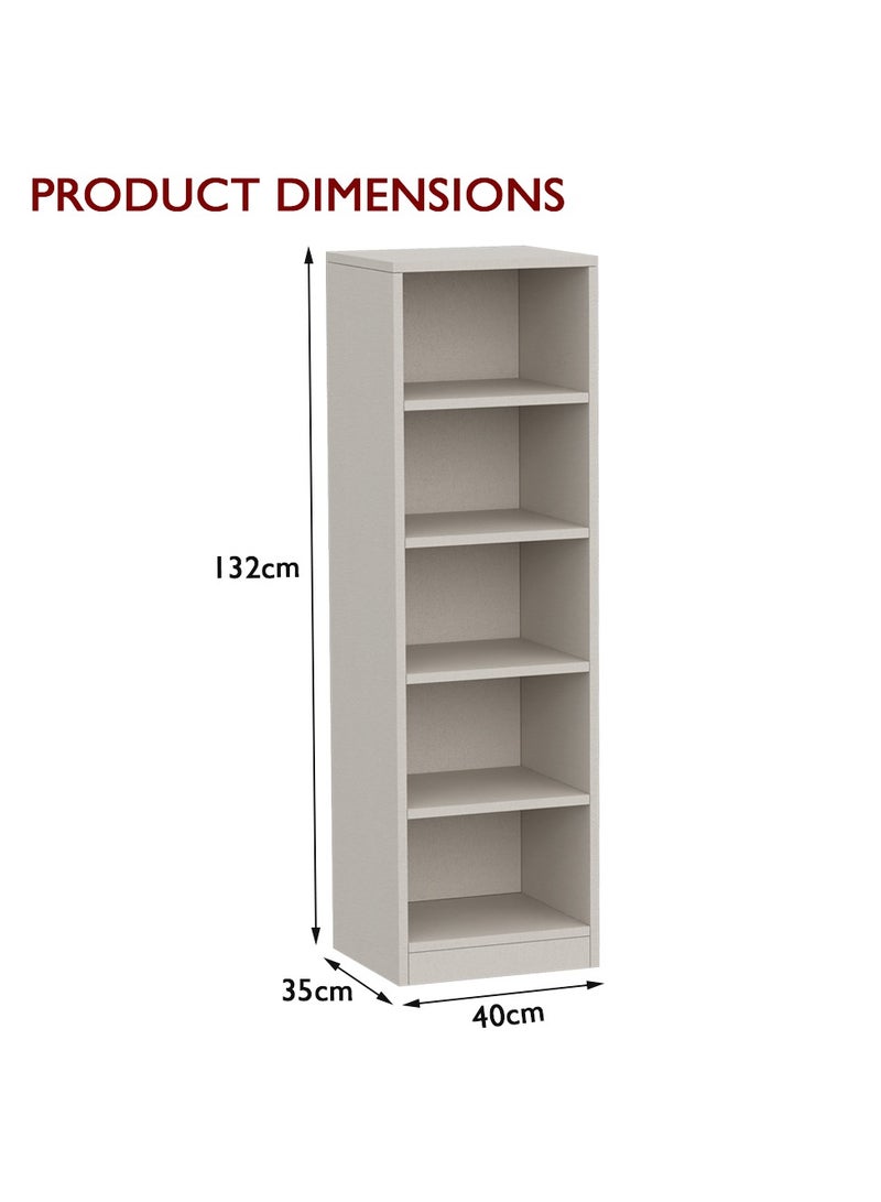 Mahmayi Mahmayi Wooden Storage Display Shelves 5-Tier Freestanding, Top Shelf for Decoration Ideal for Storing and Displaying your possessions - Light Grey - Image 2