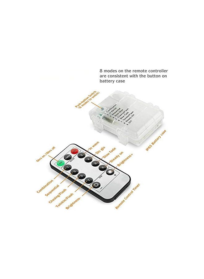 The Bros أضواء خيطية LED تعمل بالبطارية، 33 قدم/10 متر أضواء خرافية مقاومة للماء بمناسبة ديوالي 100 LED أضواء عيد الميلاد مع 8 أوضاع لتزيين عيد الميلاد والزفاف وغرفة النوم والشجرة (أبيض دافئ، عبوتين) - Image 3