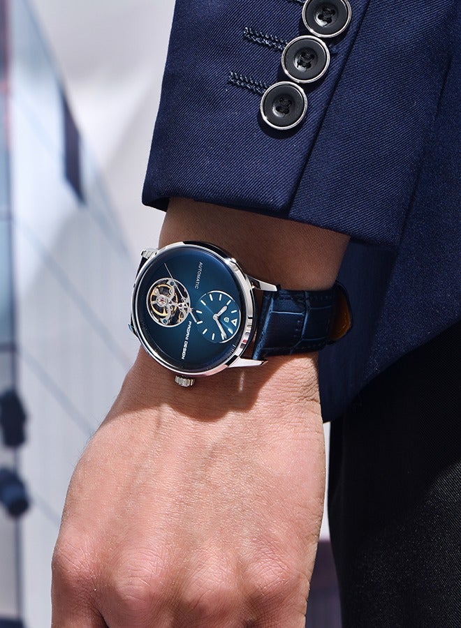 New Men's Watches, High-Quality Imported Movement, 42MM Silver Frame With Blue Dial And Blue PU Leather Strap, Fashionable And Luxurious PD1796