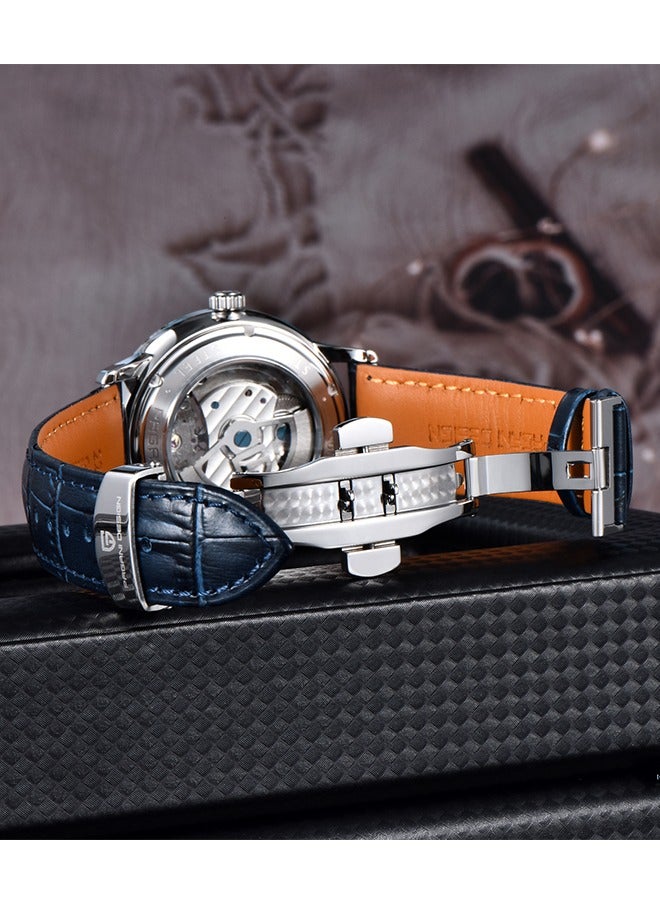 New Men's Watches, High-Quality Imported Movement, 42MM Silver Frame With Blue Dial And Blue PU Leather Strap, Fashionable And Luxurious PD1796