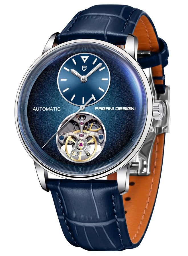 New Men's Watches, High-Quality Imported Movement, 42MM Silver Frame With Blue Dial And Blue PU Leather Strap, Fashionable And Luxurious PD1796