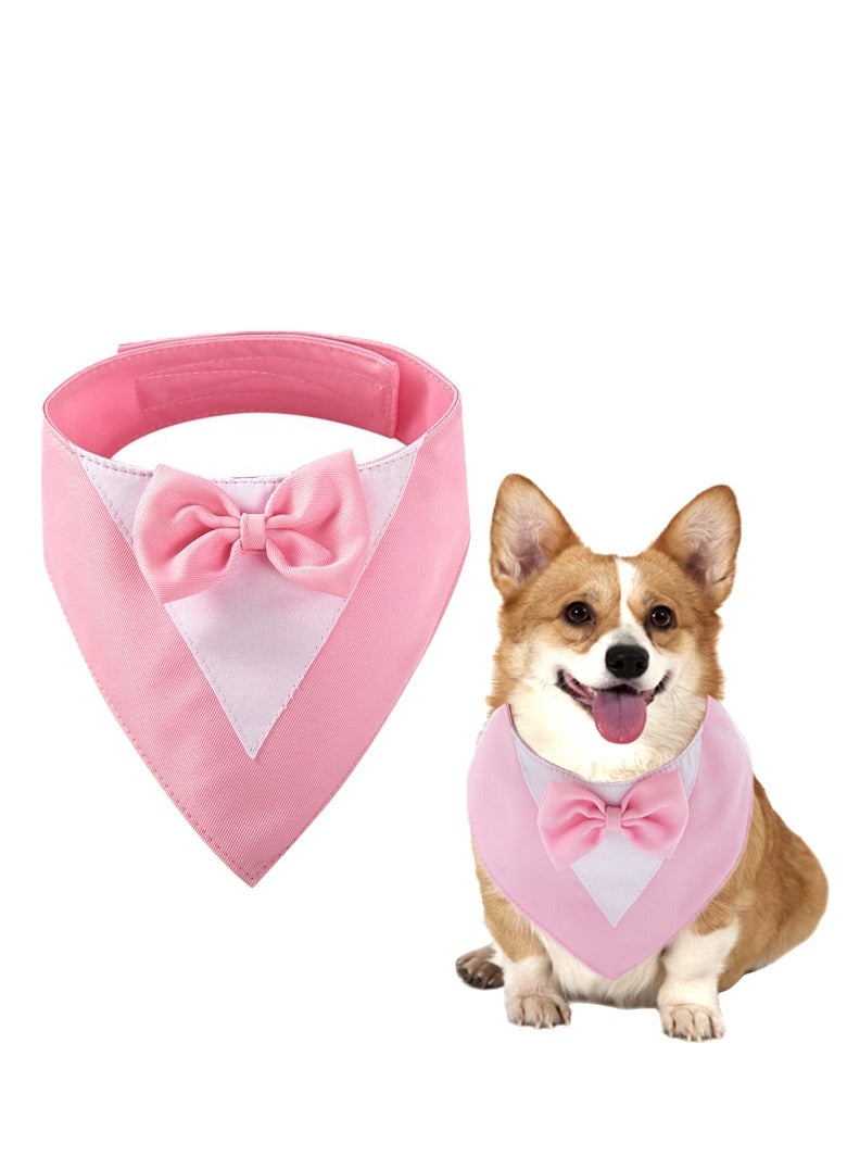 Generic Dog Tuxedo Formal Cat Wedding Bandana Dog Collar with Bow Tie Cat Birthday Costume Valentines Outfit Pet(PINK-M)  - Image 1