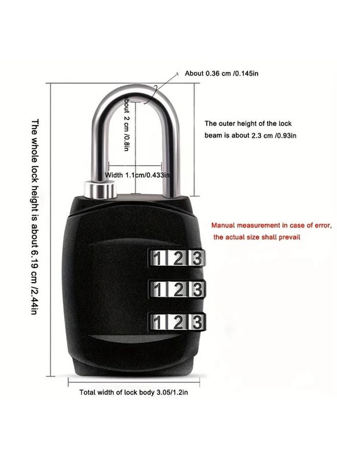 Black Combination Padlock 3 Digit Resettable Password Lock For Travel Backpacks File Cabinets - Image 4
