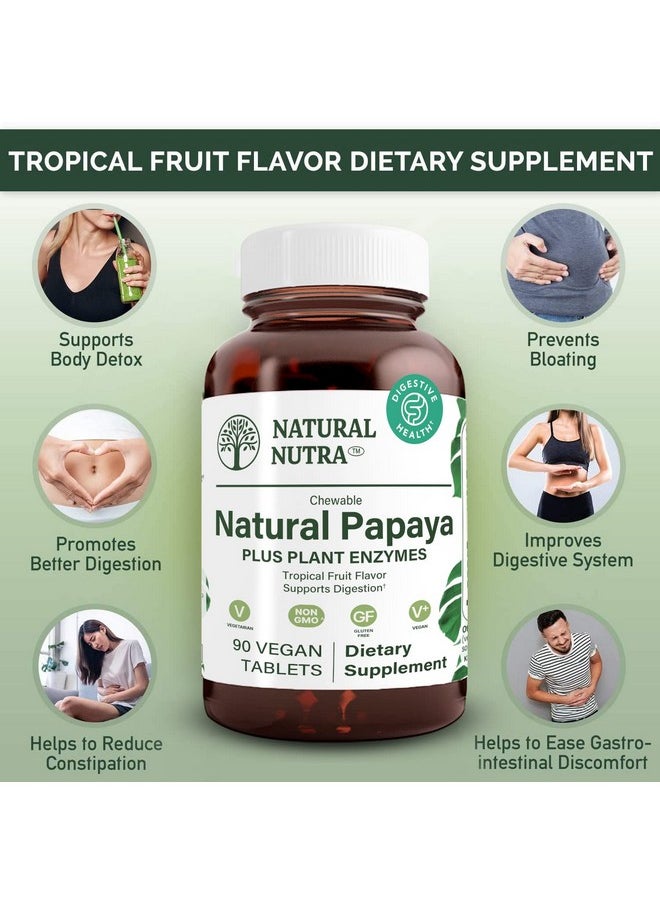 Natural Nutra Papaya Chewable Plant Enzymes Blend For Digestion Prevent Boating Helps To Reduce Constipation Ease Gastrointestinal Discomfort 90 Chewable Vegan Tablets  - Image 4