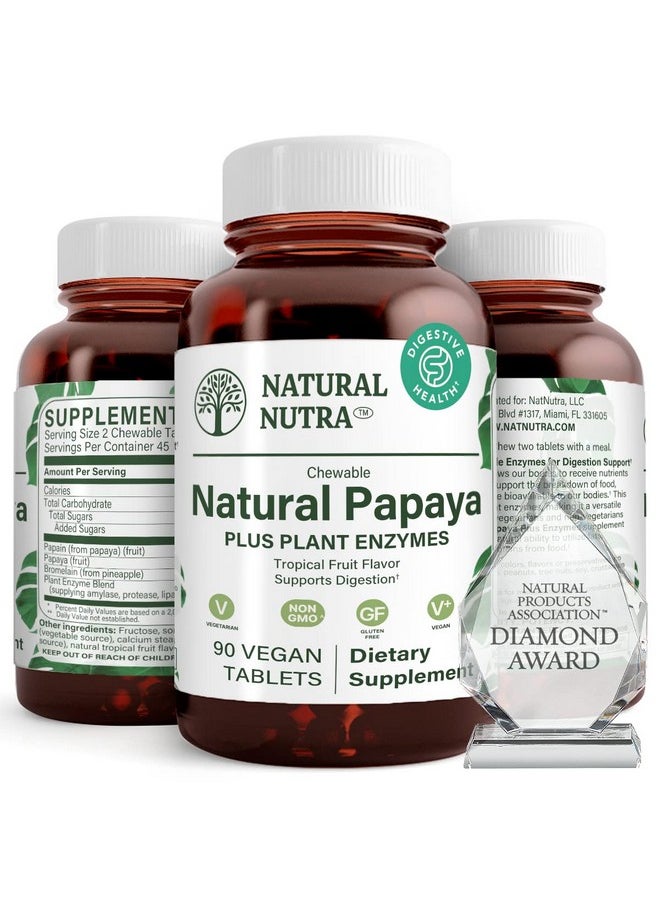 Natural Nutra Papaya Chewable Plant Enzymes Blend For Digestion Prevent Boating Helps To Reduce Constipation Ease Gastrointestinal Discomfort 90 Chewable Vegan Tablets  - Image 1