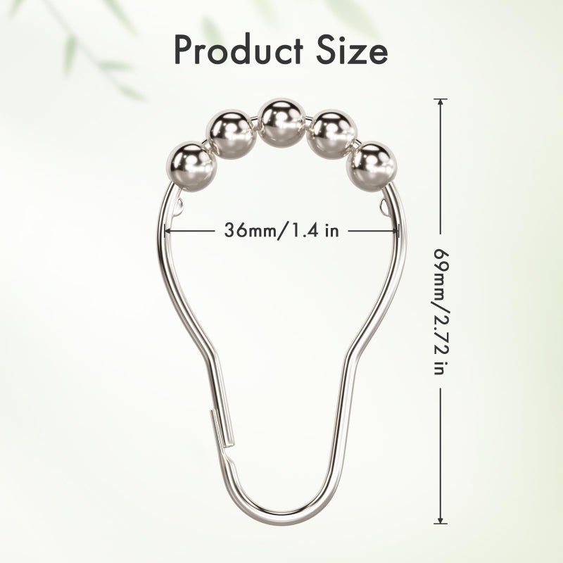 Amazer Shower Curtain Rings, Set of 12, Rust-Resistant Metal Shower Hooks Ring Shower Rings for Curtain Rolling Shower Curtain Hooks for Bathroom Shower Rod Shower Curtain Hangers, Nickel - Image 2