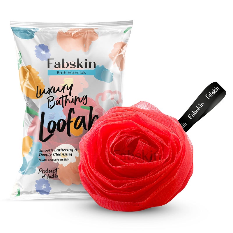 FABSKIN Rose Loofah for Bathing | Bath Shower Loofah Sponge Scrubber Exfoliator for Women and Men | Bathing Sponge | Body Wash Scrub for Bathing | Bath Scrubber For Body (Red) - Image 2