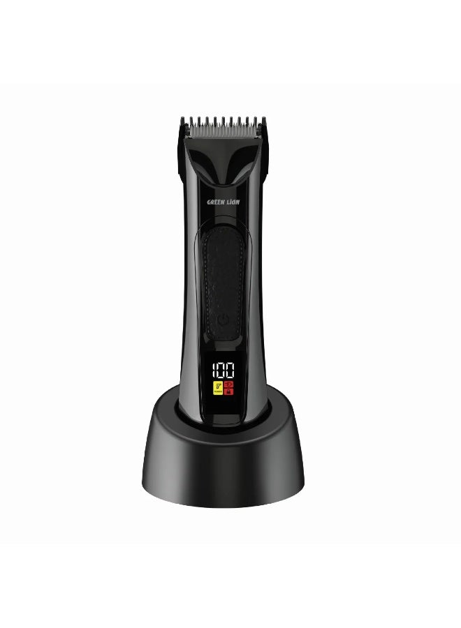 جرين ليون ماكينة تشذيب المناطق الحساسة، شفرتان من السيراميك والفولاذ المقاوم للصدأ / مقاومة للماء IPX7 / مشطان توجيهيان 2-4، 5-7 / وقت تشغيل 90 دقيقة / محرك 6100 دورة في الدقيقة - أسود - Image 1