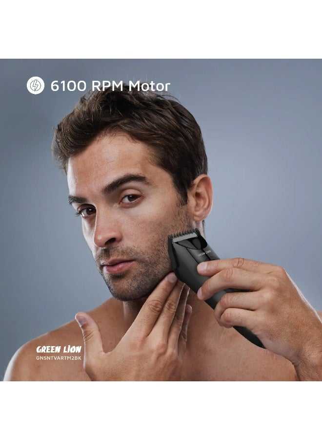 جرين ليون ماكينة تشذيب المناطق الحساسة، شفرتان من السيراميك والفولاذ المقاوم للصدأ / مقاومة للماء IPX7 / مشطان توجيهيان 2-4، 5-7 / وقت تشغيل 90 دقيقة / محرك 6100 دورة في الدقيقة - أسود - Image 3