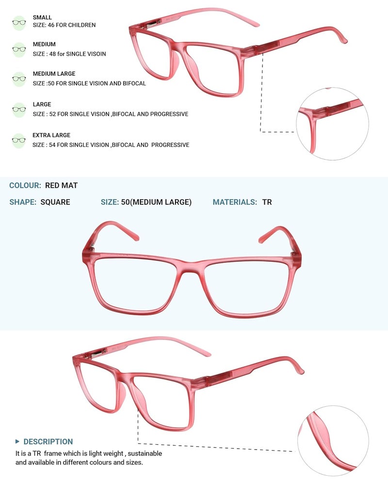 Lens+ Lensplus Square TR Full Rim Eyeglasses with Blue Cut Lightweight Unisex Eyewear for Men & Women | Stylish Computer & Daily Use Frame - Image 4