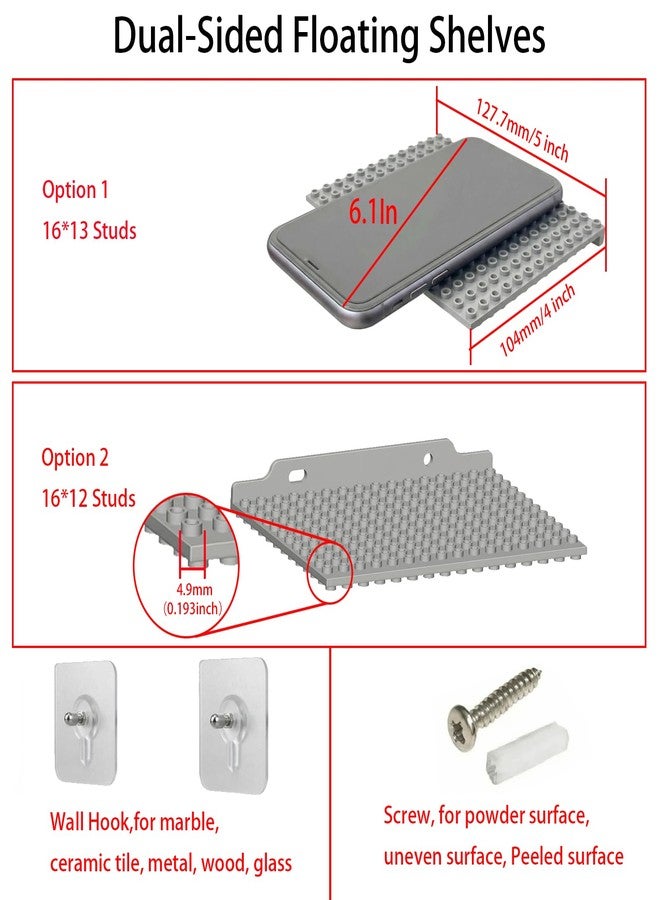 TERDEWE (12 Pack) Grey Dual-Sided Floating Shelves for Wall Compatible with Lego Building Bricks,16x13 Studs for Display and Protect Completed Legos Projects,Display Shelves for Room Decor - Image 5