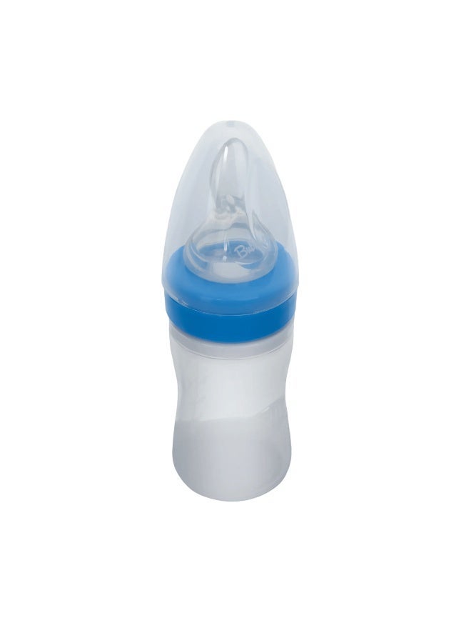 Bubbles Silicone Spoon Feeding Bottle for Babies – Soft Squeeze Baby Food Dispenser Easy Feeding Bottle with Spoon – BPA Free – 150 ml Blue - Image 3