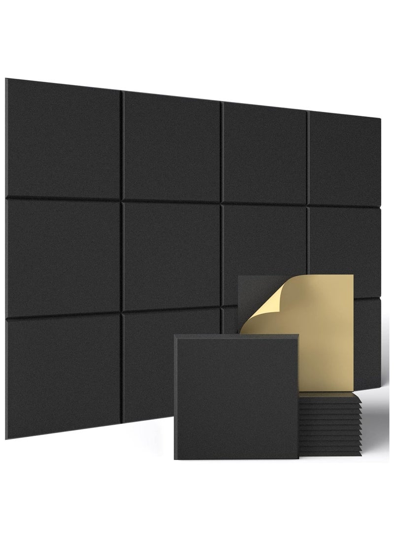 Jorunb - 12 Pack Acoustic Wall Panels with Self-Adhesive, 12" X 12" X 0.4" Sound Proof Foam Panels, Decorative Soundproof Wall Panels, Sound Proof Absorbing Tiles for Home & Offices, Black - Image 1