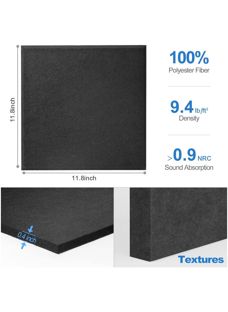 Jorunb - 12 Pack Acoustic Wall Panels with Self-Adhesive, 12" X 12" X 0.4" Sound Proof Foam Panels, Decorative Soundproof Wall Panels, Sound Proof Absorbing Tiles for Home & Offices, Black - Image 1