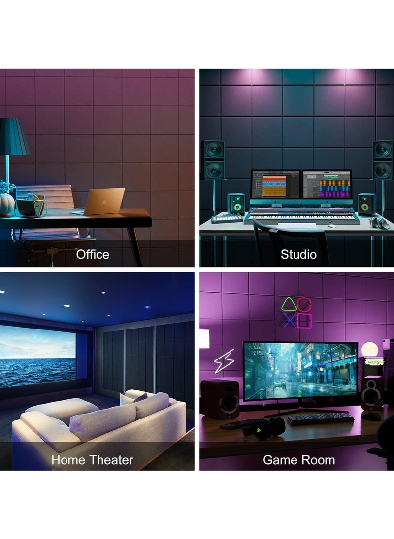 Jorunb - 12 Pack Acoustic Wall Panels with Self-Adhesive, 12" X 12" X 0.4" Sound Proof Foam Panels, Decorative Soundproof Wall Panels, Sound Proof Absorbing Tiles for Home & Offices, Black - Image 1