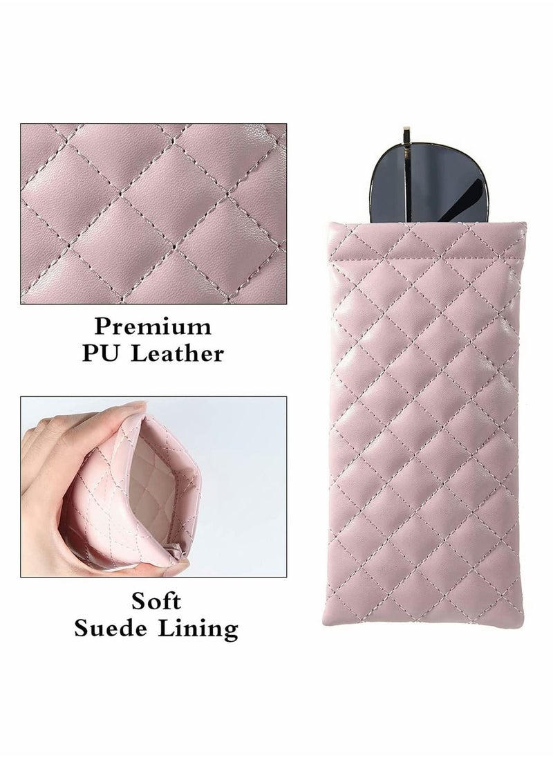 NIBEMINENT Glasses Case Squeeze Top Sunglasses Pouch Portable Soft PU Leather Eyeglass Holder (2 Pack)  - Image 3