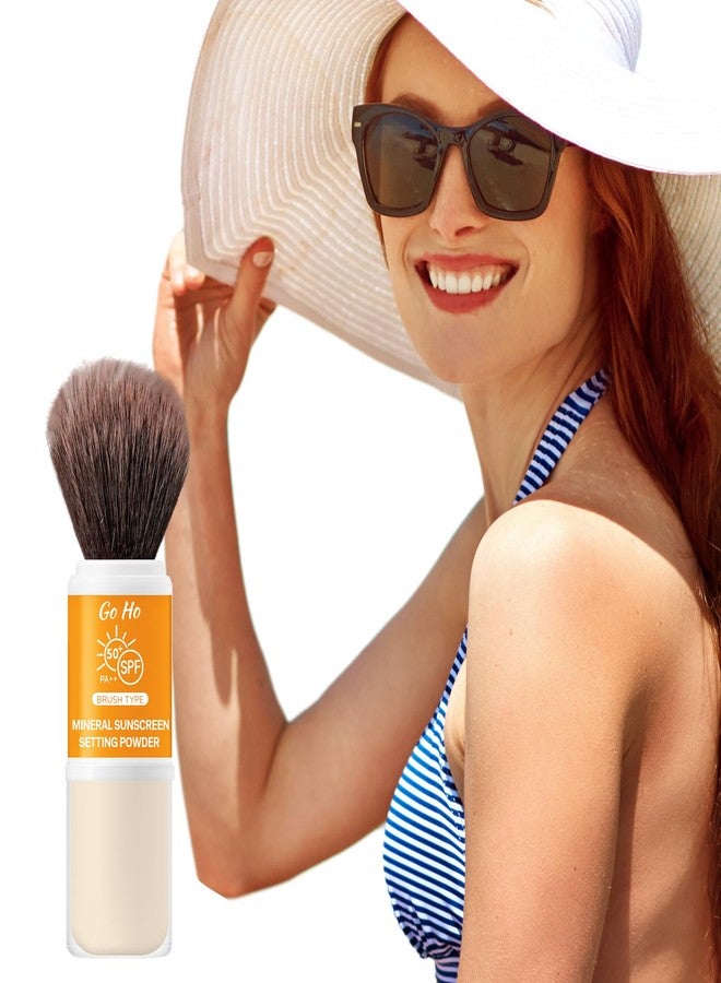 Go Ho Mineral Sunscreen Setting Powder - SPF 50,Translucent,Loose Natural Matte Face Makeup Brush-in,For All Skin Tones,Sunscreen Brush Powder for Hair and Scalp - Image 1