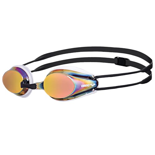 ARENA Tracks Unisex Adult Essential Racing Swim Goggles for Competitive Swimmers FINA-Approved Anti-Fog Coated Mirror Lens, White/Red Copper/Black - Image 1