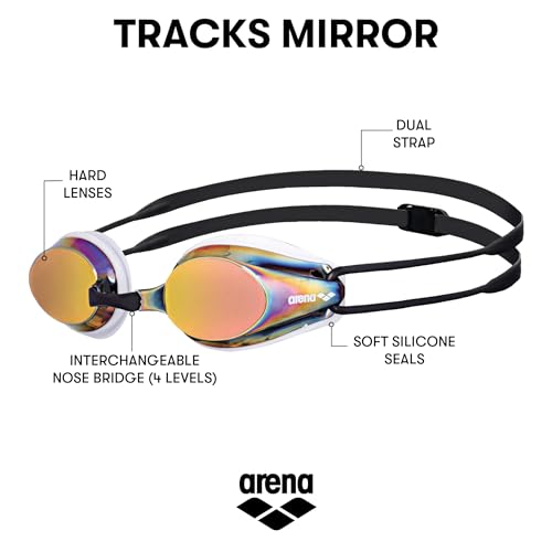 ARENA Tracks Unisex Adult Essential Racing Swim Goggles for Competitive Swimmers FINA-Approved Anti-Fog Coated Mirror Lens, White/Red Copper/Black - Image 2