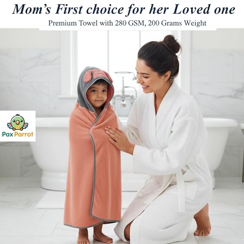 PAX PARROT Ultra-Soft Baby Hooded Towel – 100% Cotton Wrap Your Little one in Softness and Joy, Hypoallergenic & Super Absorbent Bath Wrap for Newborns & Toddlers | Cute Animal Design,(0-5Years) (Coral) - Image 3