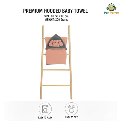 PAX PARROT Ultra-Soft Baby Hooded Towel – 100% Cotton Wrap Your Little one in Softness and Joy, Hypoallergenic & Super Absorbent Bath Wrap for Newborns & Toddlers | Cute Animal Design,(0-5Years) (Coral) - Image 4