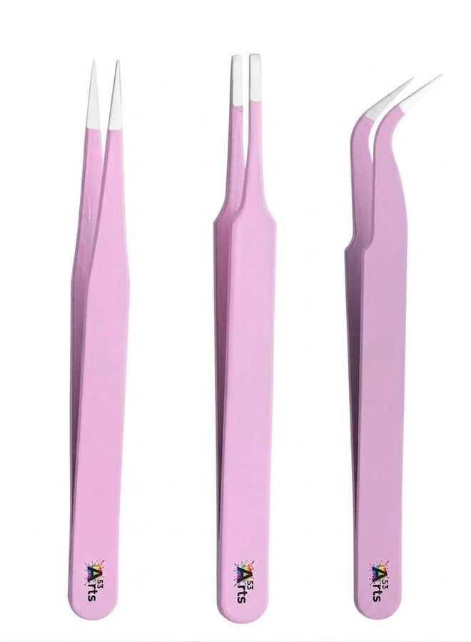 53 Arts 53ARTS® 3pcs Tweezers Stainless Steel Straight and Curved Volume Lash Tweezers Set for Eyelash Extension Professional With Twizers Case - Image 1