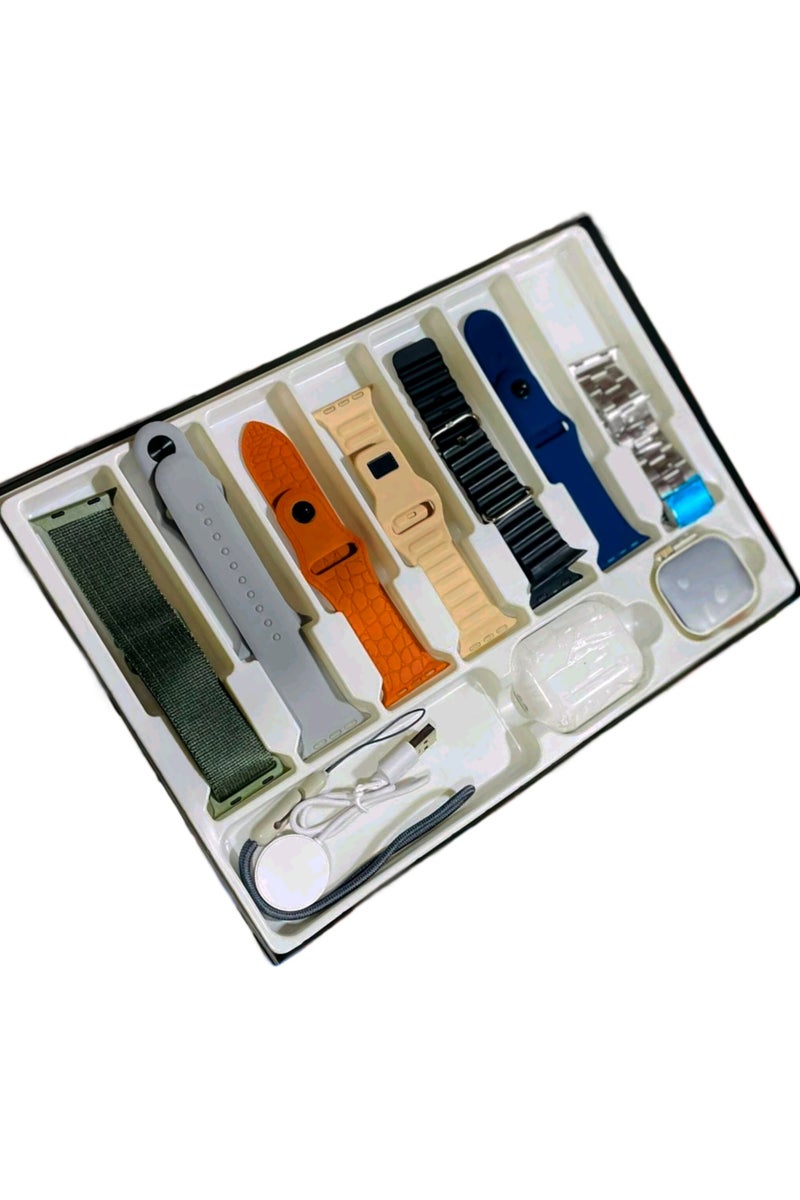 ألترا ساعة ذكية أنيقة للرجال والنساء بمكالمات وشحن لاسلكي و7 أساور قابلة للتبديل مع سماعة أذن لاسلكية - Image 1