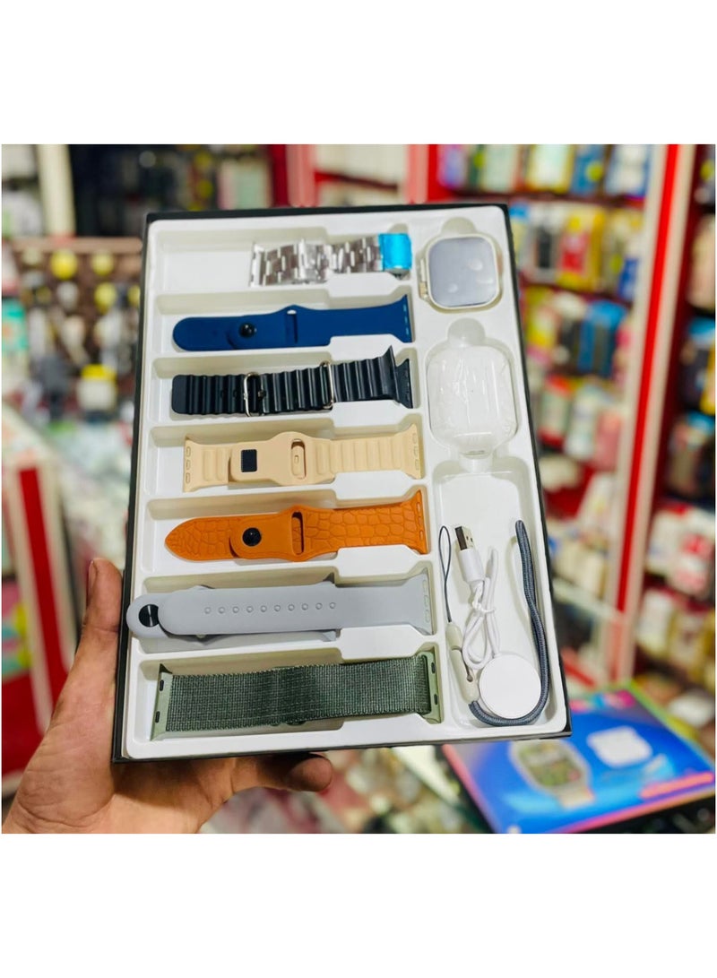 ألترا ساعة ذكية أنيقة للرجال والنساء بمكالمات وشحن لاسلكي و7 أساور قابلة للتبديل مع سماعة أذن لاسلكية - Image 3