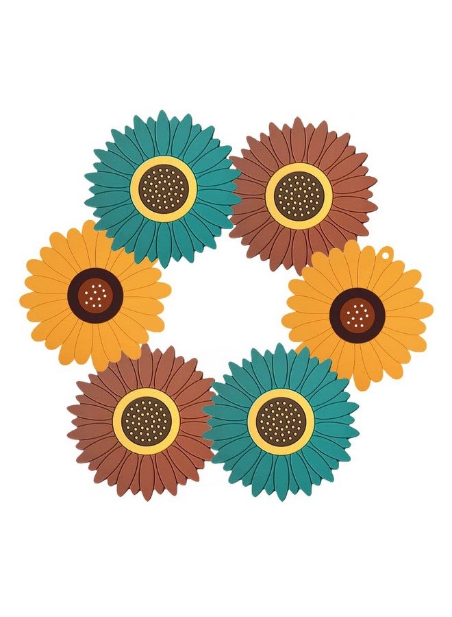 WOODTULA WOODTULA Silicone Trivet Mat Set of 6 - Trivets for Pots & Hot Dish - Trivet Mat for Hot Pots Cup Mat Coasters - Kitchen Decor Mats (Set of 6, Small, Multi)  - Image 1
