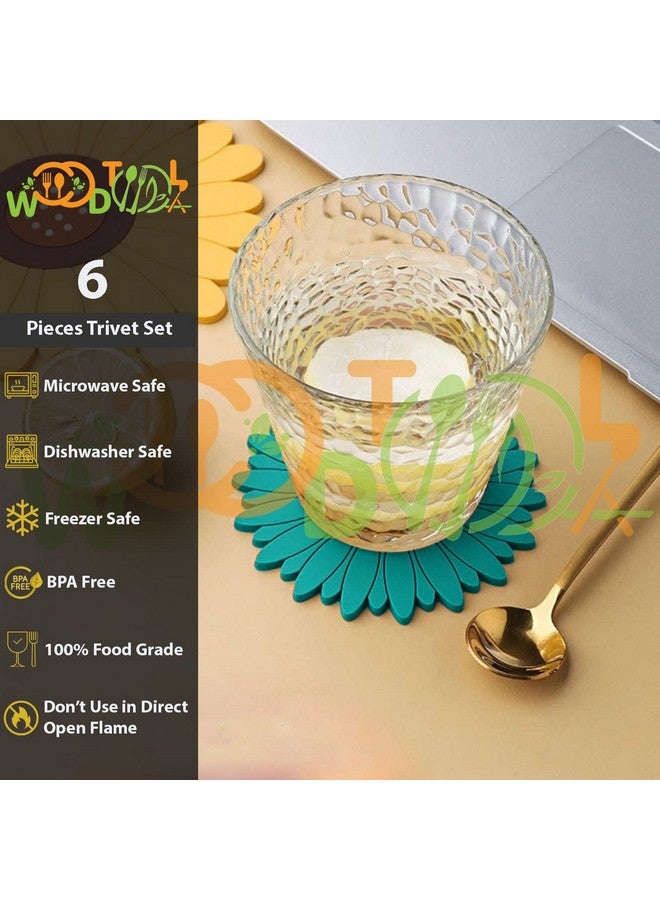 WOODTULA WOODTULA Silicone Trivet Mat Set of 6 - Trivets for Pots & Hot Dish - Trivet Mat for Hot Pots Cup Mat Coasters - Kitchen Decor Mats (Set of 6, Small, Multi)  - Image 3