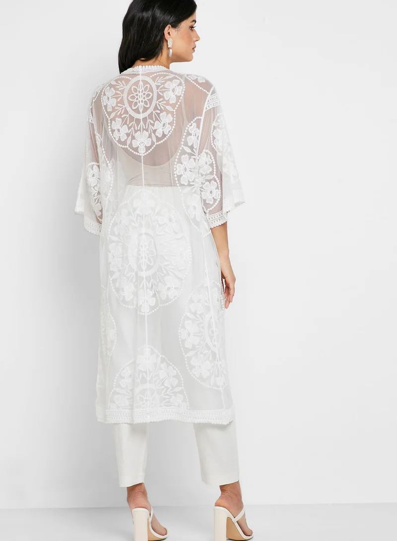 Reserved Embroidered Sheer Kimono