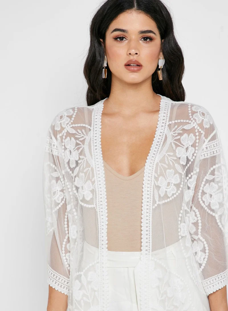 Reserved Embroidered Sheer Kimono