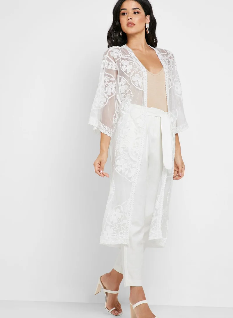 Reserved Embroidered Sheer Kimono