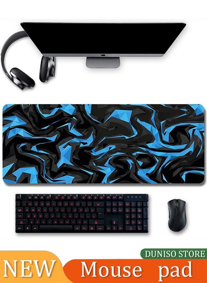 DUNISO Large Mouse Pad Mouse Pad 800x300mm Blue Shards Mouse Pad Office Desk Mat Desk Pad, Non Slip Rubber Base, Keyboard MousePad For Computers/Laptop - Image 1