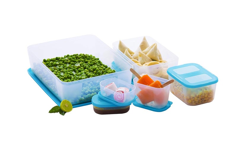 Varmora Plastic Freezer Safe Full Container Set, Blue, 6 Pieces - Image 1