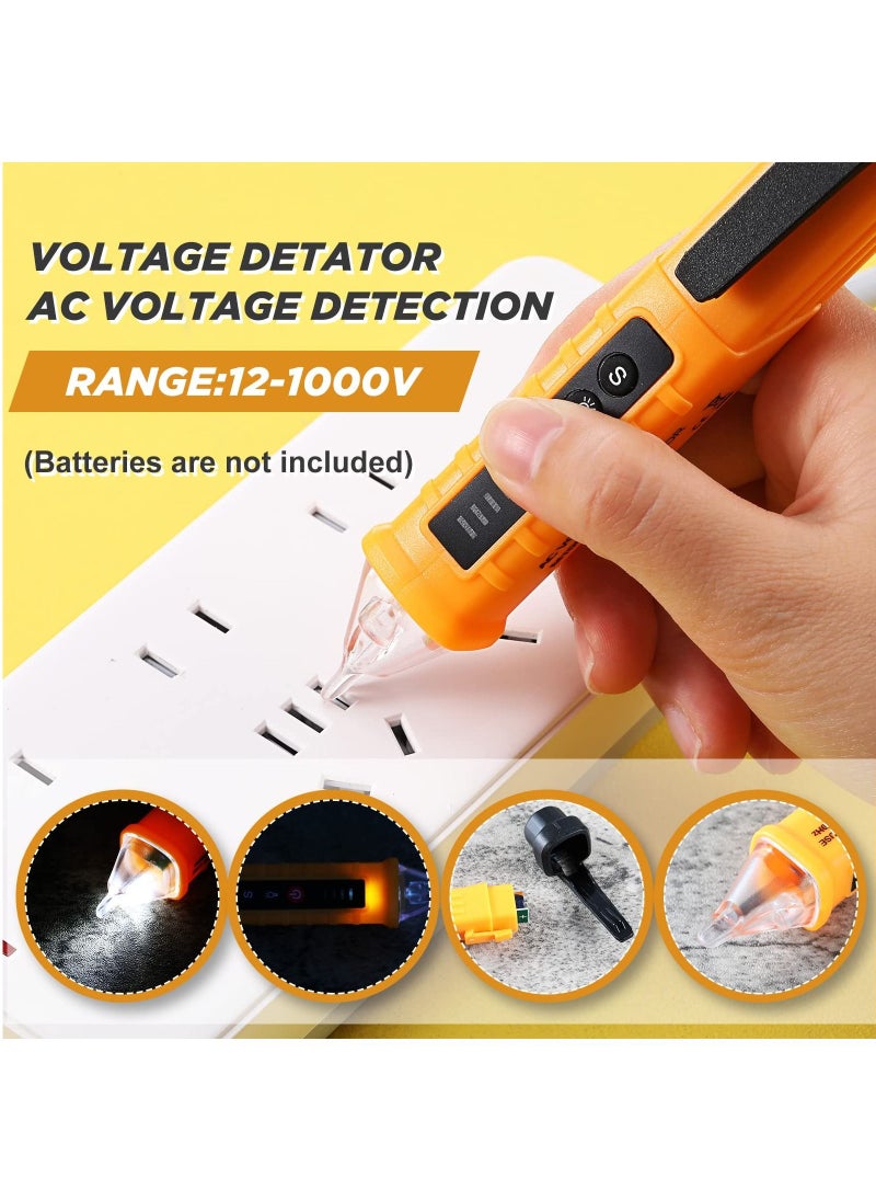 SYOSI - Voltage Meter Tester, 3 PCS AC 12-1000V Non-Contact Voltage Detector, Buzzer Alarm Electrical Testing, Led Flashlight Wire Tester, Electrical Tool Powered Tester Pen, for Live Null Wire Judgment - Image 1