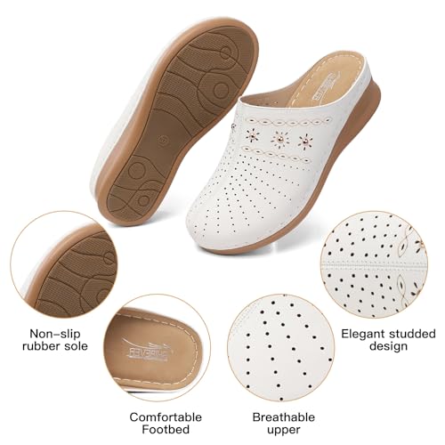 SHIBEVER Clogs for Women Mules Slip-On: Closed Toe Size 9 Summer Dressy Comfortable Womens Clog Mule - White Wedge Platform Sandals - Image 4