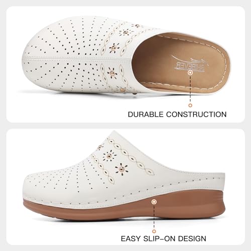 SHIBEVER Clogs for Women Mules Slip-On: Closed Toe Size 9 Summer Dressy Comfortable Womens Clog Mule - White Wedge Platform Sandals - Image 3